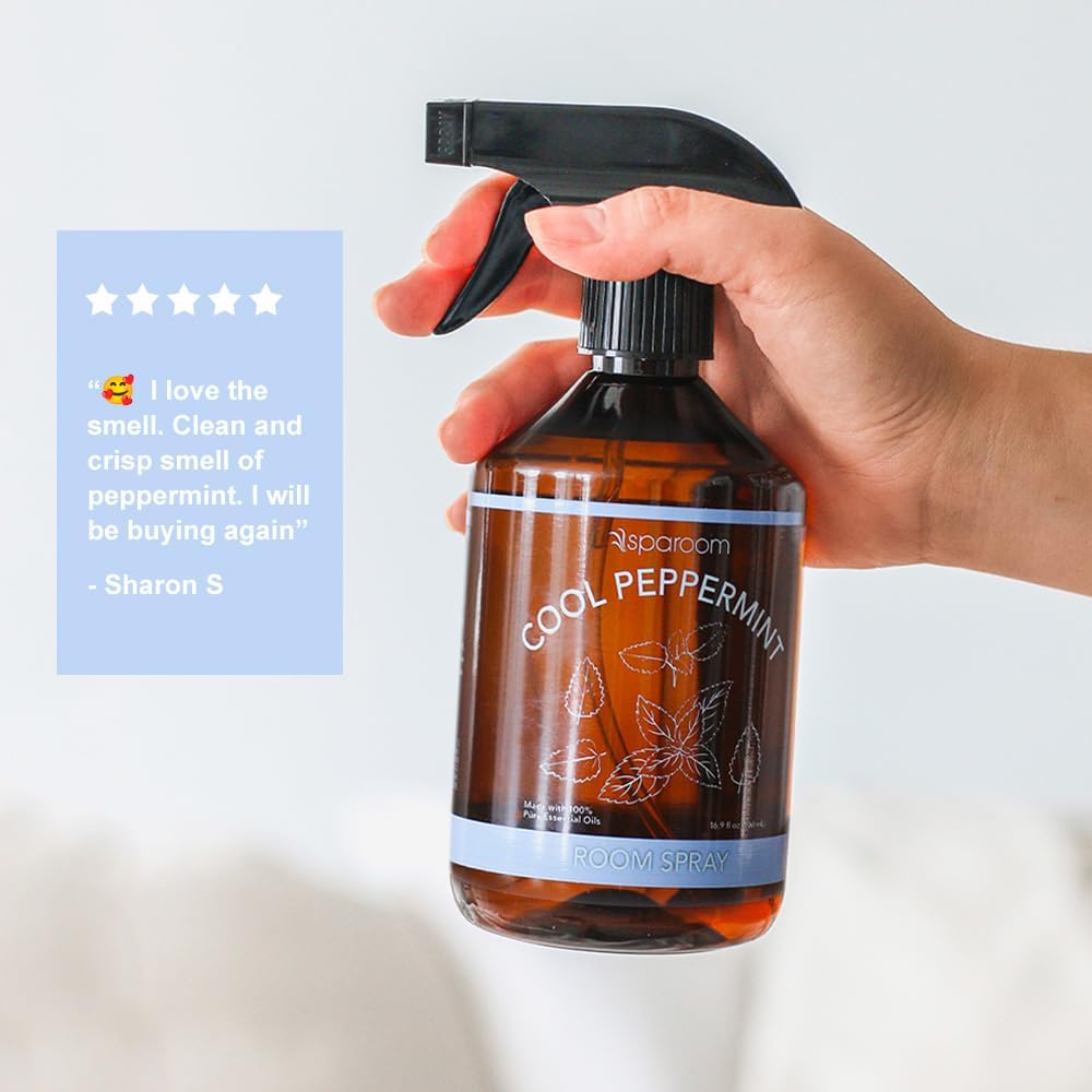 Sparoom Cool Peppermint Air Freshener&Linen Spray Essential Oil Infused an Minty&Crisp Refreshing Fragrance. Therapeutic Grade Aromatherapy, Non-Aerosol and Long-Lasting Invigoration Scent, 16.9 fl oz