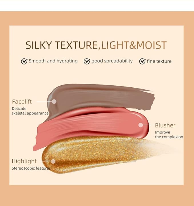 Highlighter Beauty Wand, Cream Liquid Highlighter Makeup Stick, Silky Smooth Face Shimmer Bronzer Stick with Cushion Applicator, Lightweight Body Face Glowing Highlighter, Cruelty-free(Rose Gold)
