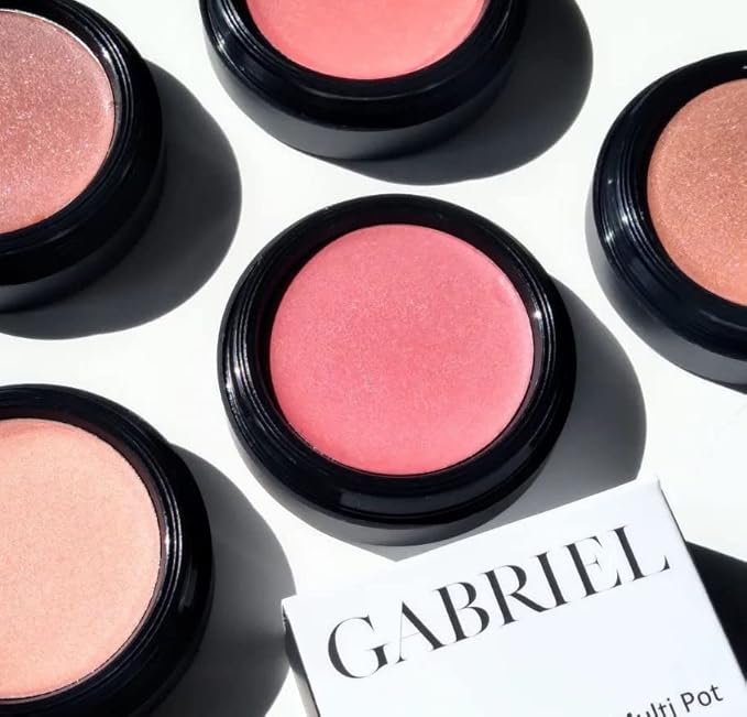 Gabriel Cosmetics Multi Pot (Dahlia - Pink/Gold Shimmer), 3-in-1 Smooth Finish Formula for Eyes,Lips, and Cheeks. Natural, Paraben Free, Vegan, Gluten-free, Cruelty-free, Non GMO, 0.08 oz.