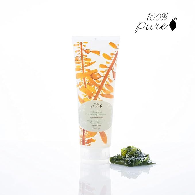 100% PURE Kelp & Mint Volumizing Shampoo Purifying Hydration & Deep Detox - Botanical Body Boost for Dry, Damaged Thinning Hair, Promotes Healthy Growth for Women & Men - Sulfate Free - 8 Fl Oz