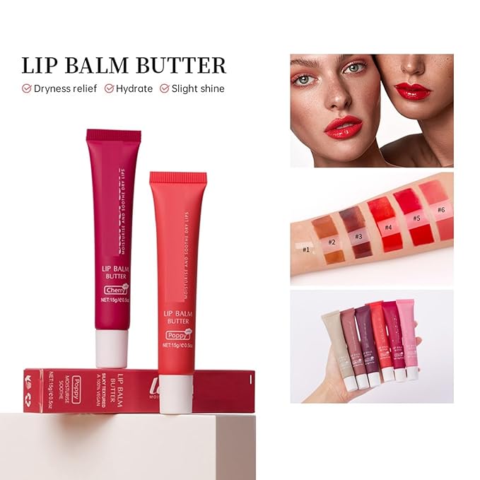 6 Color Hydrating Lip Butter Balm, Moisturizing Lip Repair, Lightweight Nourished Lip Glossy Christmas for Women (03 Brown Sugar)