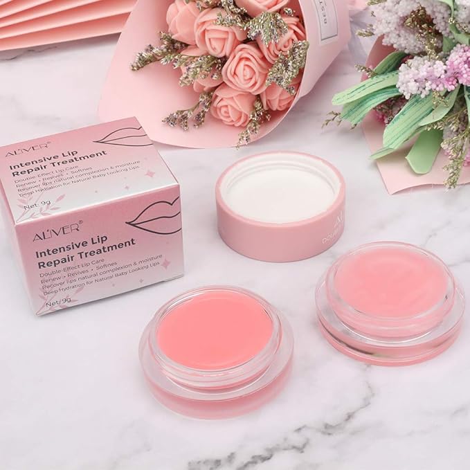 Lip sleeping Mask Exfoliator & Moisturizer Double Effect Lip Scrubs Overnight/Day for Dry Treatment Care, Cracked Lips, Peeling Lip Primer, Lip Repair Balm - Strawberry Lip Mask