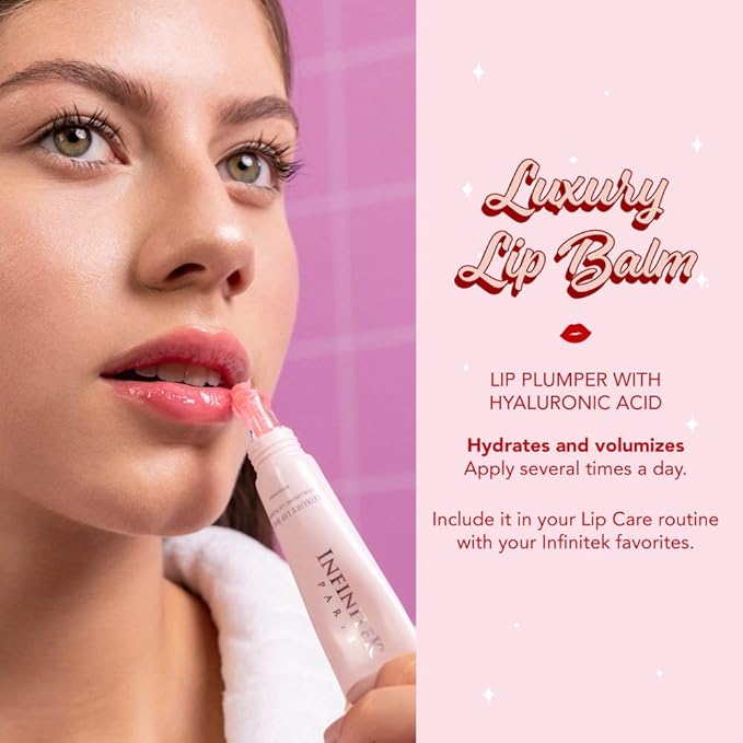 Infinitek Paris Luxury Lip Balm with Hyaluronic Acid - Hydrating Lip Gloss Plumper, Volumizing Tinted Lip Balm Makeup, Plumping Lip Gloss to Nourish & Repair Damaged Lips, 0.33 oz / 9.35 g
