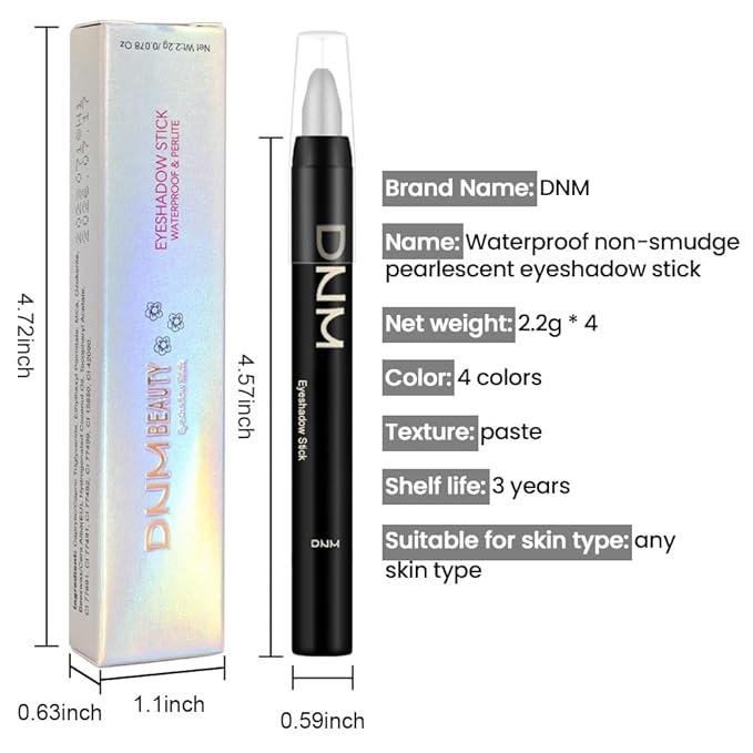 Kaely 4Pcs Metallic Shimmer Eye Shadow Sticks Set, Pearl White Pearl Black Vioiet Purple Royal Blue, Eyeliner Pencil Eyeshadow Palette Halloween Makeup, Eye Highlighter Brightener Stick for Women