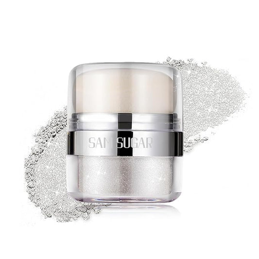 Glitter Body Highlighter Powder Body Shimmer Sparkle Face Brightening Highlighter Powder for Face Eyes Body Glow Makeup With sponge head(03#)