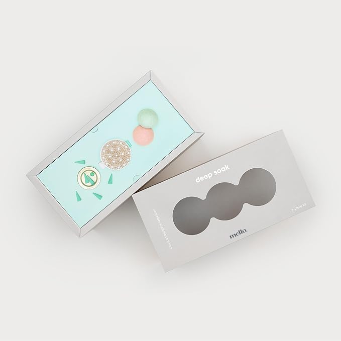 Mello Bath Accessories Deep Soak | Self Care Gifts for Women | Spa Gifts for Women & Relaxation Gifts for Women | Bath Accessories Includes Konjac Sponge, Incense Cones & Exfoliating Brush