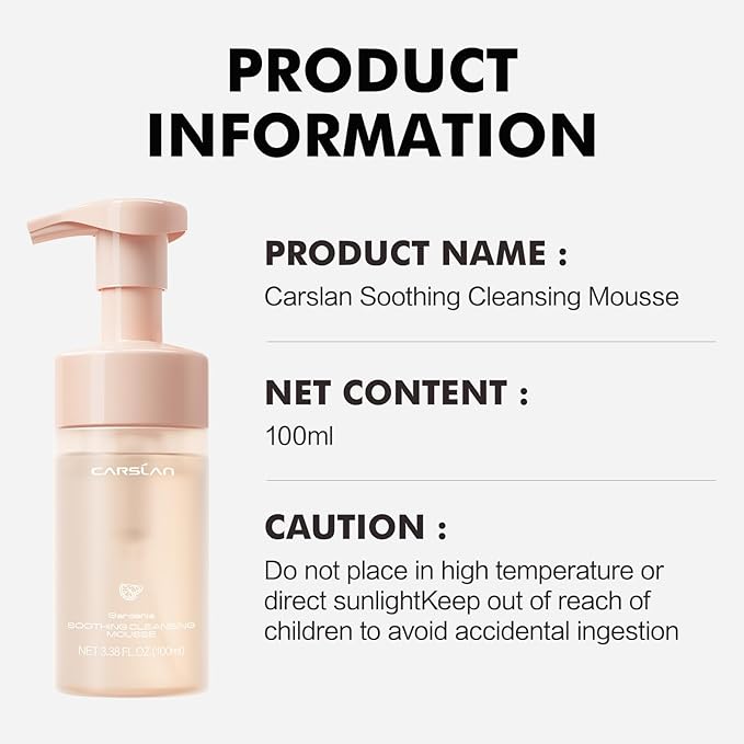 CARSLAN Face Wash, Gentle Hydrating Foaming Facial Cleanser, Soothing Cleansing Mousse, Deep Cleans Pores, Makeup Remover, Daily Face Cleanser for All Skin Types (3.38 Fl Oz)