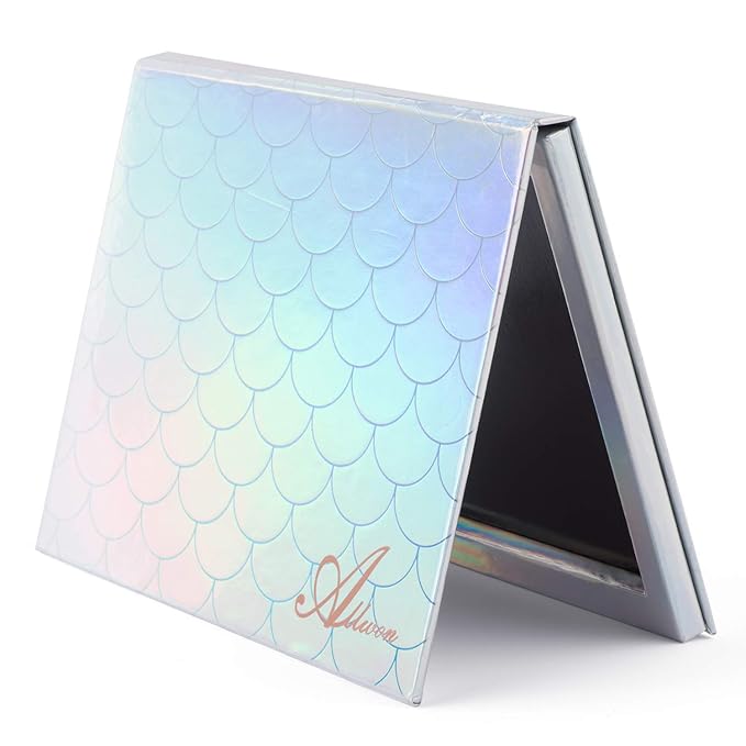 Magnetic Palette Mermaid Empty Makeup Palette with Mirror and 30Pcs Adhesive Empty Palette Metal Stickers for Eyeshadow Lipstick Blush Powder (Silver)