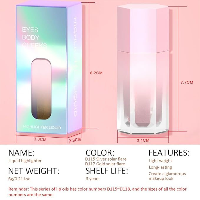 evpct Light Liquid Face Highlighter Makeup Waterproof Long Lasting Pearl White Gold Glimmer Glow Sparkly Glitter Body Shimmer Oil Liquid Luminizer Stick Highlight Illuminator for Face Body Cheeks Eye