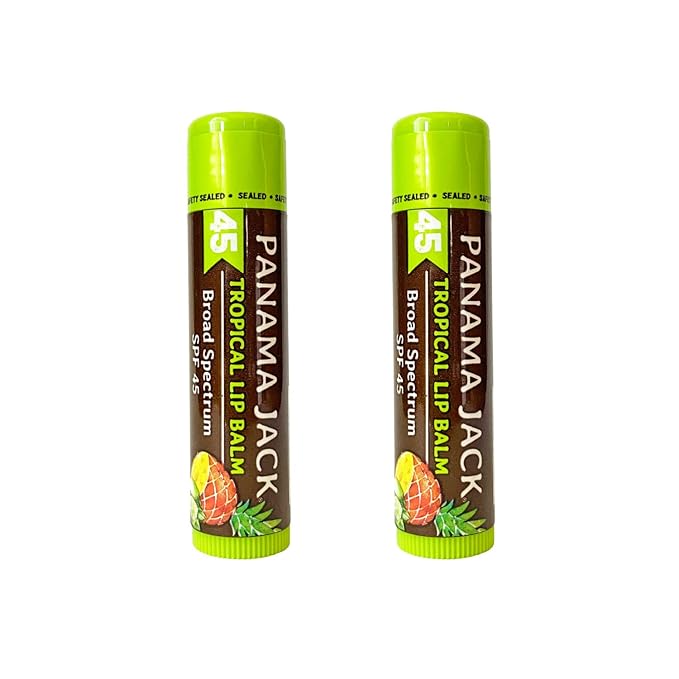 Panama Jack Sunscreen Lip Balm - SPF 45, Broad Spectrum UVA-UVB Sunscreen Protection, Prevents & Soothes Dry, Chapped Lips, Tropical, 2-pack