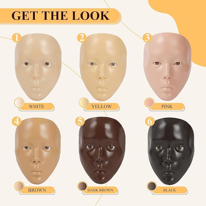 Makeup Practice Face, Eye Makeup Practice Head Silicone, Makeup Practice Accessories Set with Face Painting Mannequin Head, Makeup Brushes, Face Painting and Eyebrow Pen, Makeup Practice Gift, Yellow
