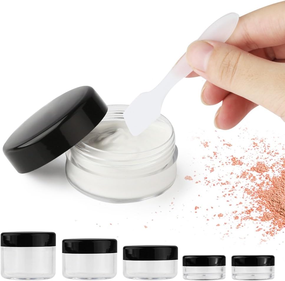 Accmor 25 Pieces Acrylic Containers with Lids 3/5/10/15/20 Gram Size Cosmetic Jars with 5 Pieces Mini Spatulas Gift