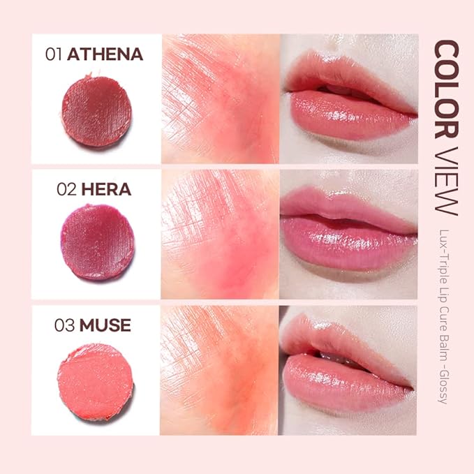 NATURAL SHINE NS BEAUTY Lux Triple Lip CURE Glossy Balm HERA (Pink Red) | Chapstick Hydration and Exfoliator | Overnight Lip Treatment Care Deep Nourishing for Dry Cracked Chapped Lips (0.17oz)