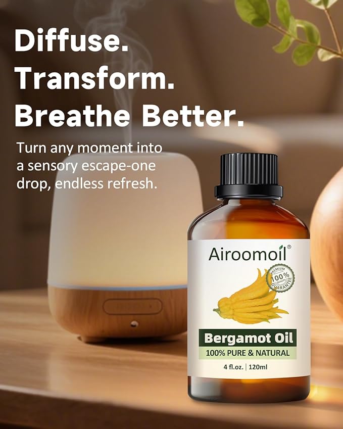 Bergamot Essential Oil Pure Citrus Oils Aromatherapy for Natural Reed Diffuser & Soap Making Fall Scents Room Spray Skin 4 Fl Oz