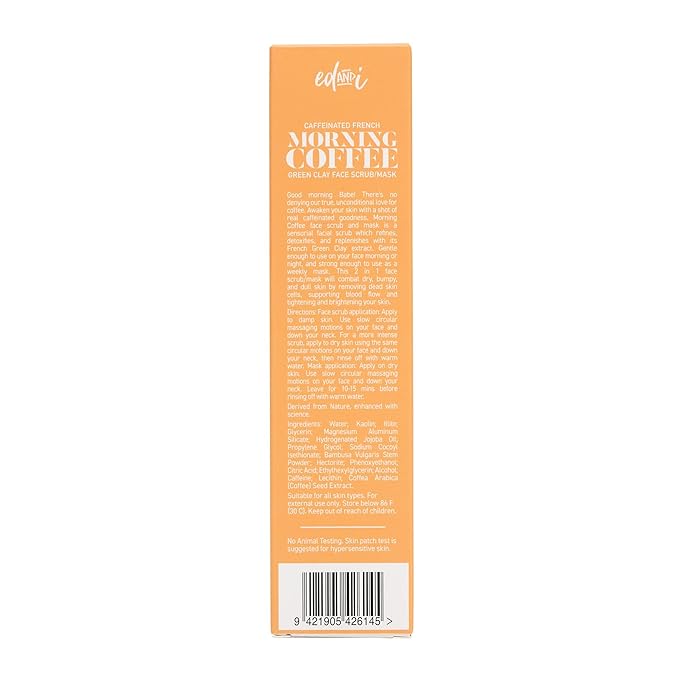 ed&i Morning Coffee 2 in 1 Face Scrub & Mask – With French Green Clay and Coffee Extract, Gentle for Skin, Facial Skin Care, Skincare Clay Mask for Pores, 3.38 oz