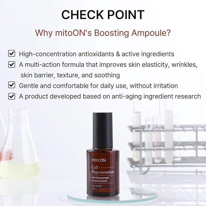 Mito-on Cell Rejuvenation Anti-Aging Serum, 30ml / 1.01 fl.oz –10% Niacinamide, Vitamin B3 and Antioxidants, Centella + EGF for Anti-Aging, Wrinkle Reduction, Pore minimization, Korean Skin Care