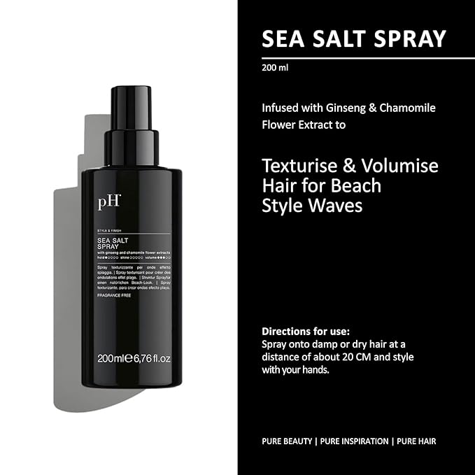 pH PURE HAIR Sea Salt Spray for Beach Waves - Volumizing Hair Spray for All Hair Types - Lightweight Unscented Formula for Textured Wavy Hair - Perfect for Curly, Wavy & Straight Hair - 6.76 Oz