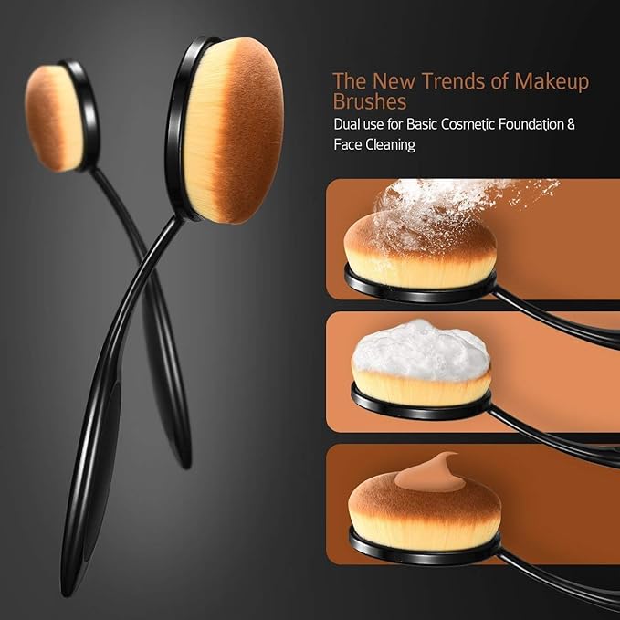 2 Sets Yoseng Oval Makeup Brushes 10 Fashionable Super Soft Professional Oval Toothbrush Foundation Contour Powder Blush Blending Brush Cosmetic Brushes Tool Set ink with Box Black(2 Pack)