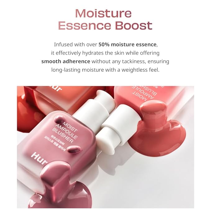 Moist Ampoule Blusher, Buildable Water-based Formula, Infused with over 50% moisture essence, no tackiness, long-lasting moisture, weightless feel (05 Peach Coral, 20ml)