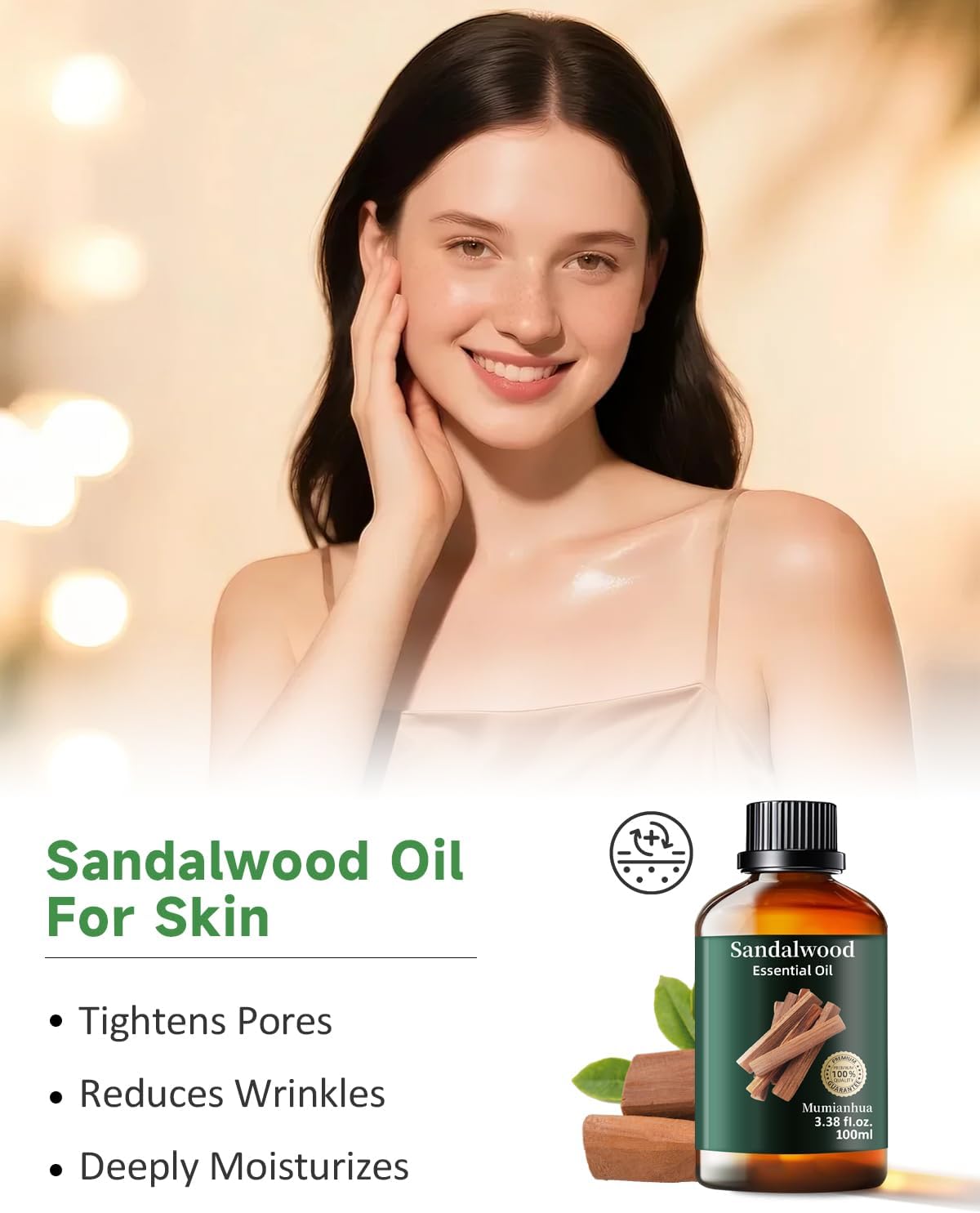Sandalwood Essential Oil Pure,Mumianhua Natural Sandalwood Oil Undiluted Therapeutic Grade Aromatherapy Oil for Diffuser, Skin, Hair, Massage, Candle & Soap Making 3.38 Fl Oz