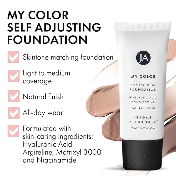 Jerome Alexander My Color Self Adjusting Full Coverage Foundation Makeup with Kabuki Brush (Light)