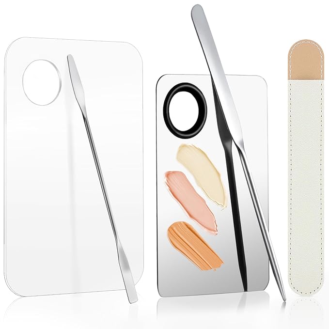 5pcs Makeup Spatula Korean Set,Including Foundation Spatula Makeup Korean Stainless Steel Makeup Palette Acrylic Cosmetic Palette,Makeup Mixing Palettes Cosmetic Spatula Tool (Transparent+metal)