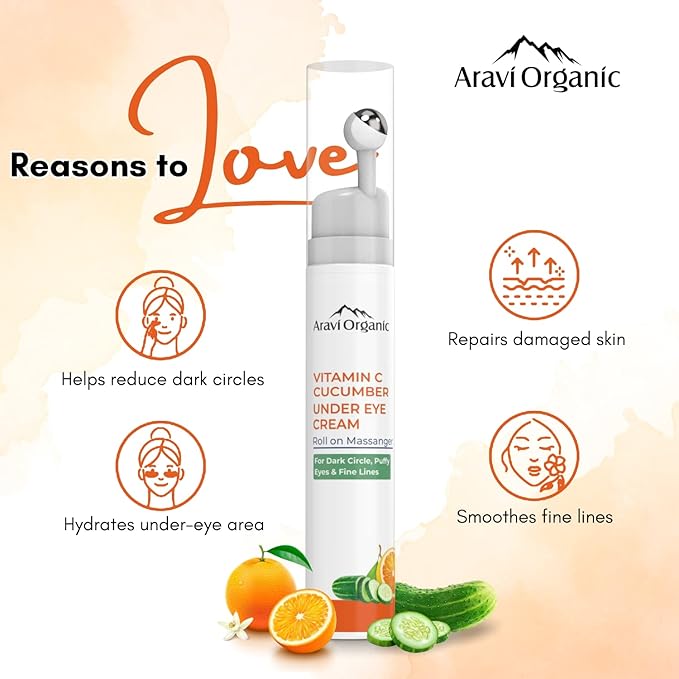Vitamin C & Cucumber Under Eye Cream Gel Roll on Massager For Dark circles, Puffy Eyes