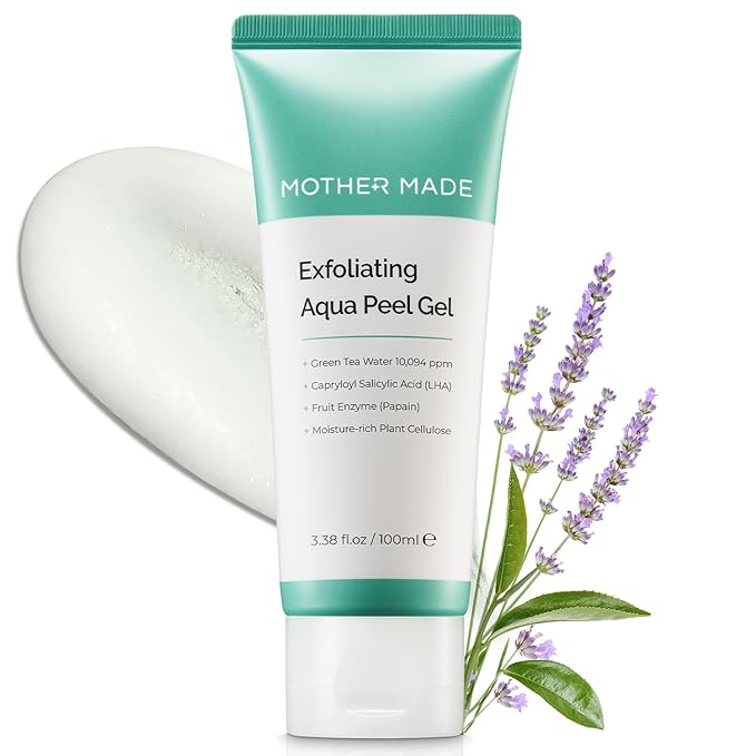 MOTHER MADE LHA Green Tea Exfoliating Aqua Peel Gel, Deep Pore Face Exfoliant, Gentle Facial Exfoliator, Dead Skin Remover, Natural Cellulose for Peeling, Vegan, Korean Skincare (100ml / 3.38 fl.oz)