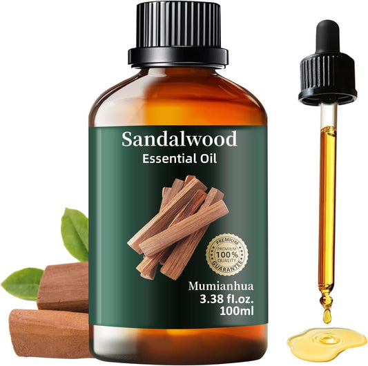 Sandalwood Essential Oil Pure,Mumianhua Natural Sandalwood Oil Undiluted Therapeutic Grade Aromatherapy Oil for Diffuser, Skin, Hair, Massage, Candle & Soap Making 3.38 Fl Oz