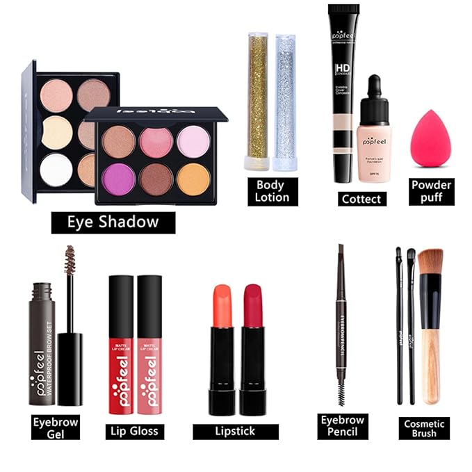 All-in-one Makeup Set Holiday Gift | Full Makeup Kit for Women Essential Starter Bundle Include Eyeshadow Palette Lipstick Blush Cream Concealer Face Powder Eyeliner Mascara Lipgloss Brush