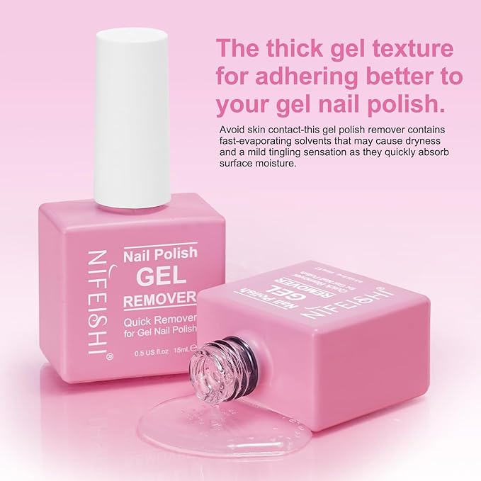 Gel Nail Polish Remover, (2PCS) Gel Polish Remover Kit, Professional Removes Soak-Off and UV Art Nail Lacquer in 3-5Mins, Don't Hurt Your Nails - 15Ml