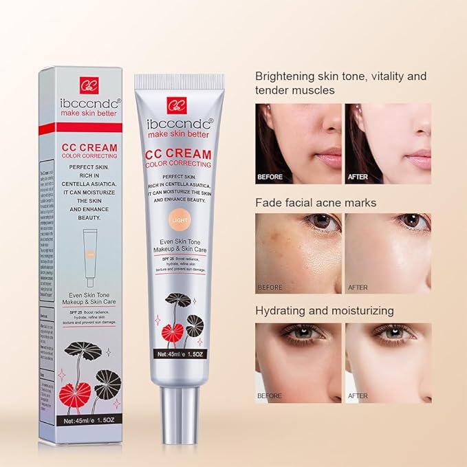 Color Correcting CC Cream,Invisible Pores Cream Foundation And Invisible Pores Concealer,CC Cream Foundation Rich In Centella Asiatic, Moisturizing And Waterproof CC Cream With Spf 25 (DARK)