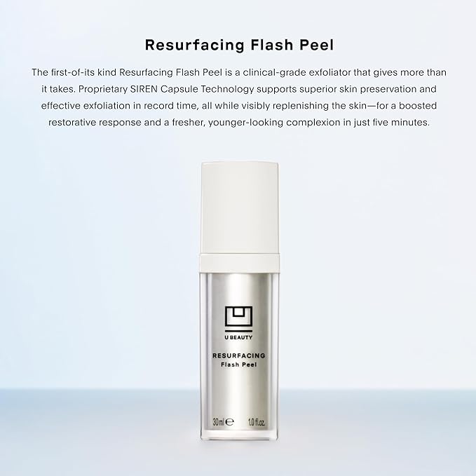 U Beauty Resurfacing Flash Peel Glycolic Acid Exfoliating Serum for Face with Stable Retinol, Hyaluronic Acid, Fruit Alpha Hydroxy Acids, Vitamins C+E - Visibly Improved Density, Lifting -1 fl oz