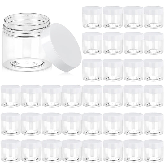 Eternal Moment 36 Pack 6 OZ Plastic Jars Round Clear Cosmetic Container Jars with White Lids, Perfect for Lotion, Slime,Cream, Ointments, Makeup, Eye Shadow, Samples, Pot, Travel Storage