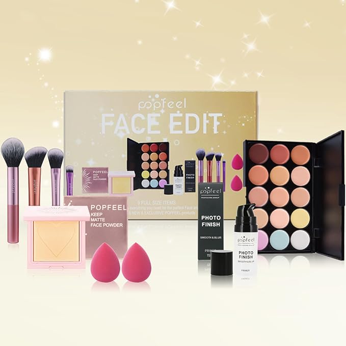 All in One Makeup Kit for Women Full Kit Girls Makeup Gift Sets Xmas Essential Bundle Include Eyeshadow Palette Lipstick Blush Concealer Eyeliner Mascara Foundation Brush Eyebrow Pencil