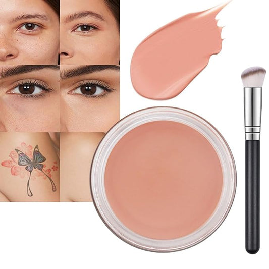 Pot Concealer with Makeup Brush Set,Tattoo Color Correcting Concealer,Full Face Color Correcting Conceal Foundation,Under Eye Concealer Brightener Dark Eye Ring corrector de ojeras (06-TAN)