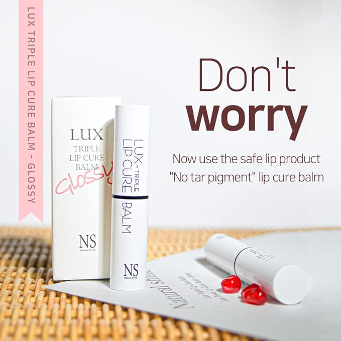 NATURAL SHINE Lux Triple Lip CURE Glossy Balm VENUS (Ruby Red) | Chapstick Hydration and Exfoliator | Overnight Lip Treatment Care Deep Nourishing for Dry Cracked Chapped Lips (0.17oz)