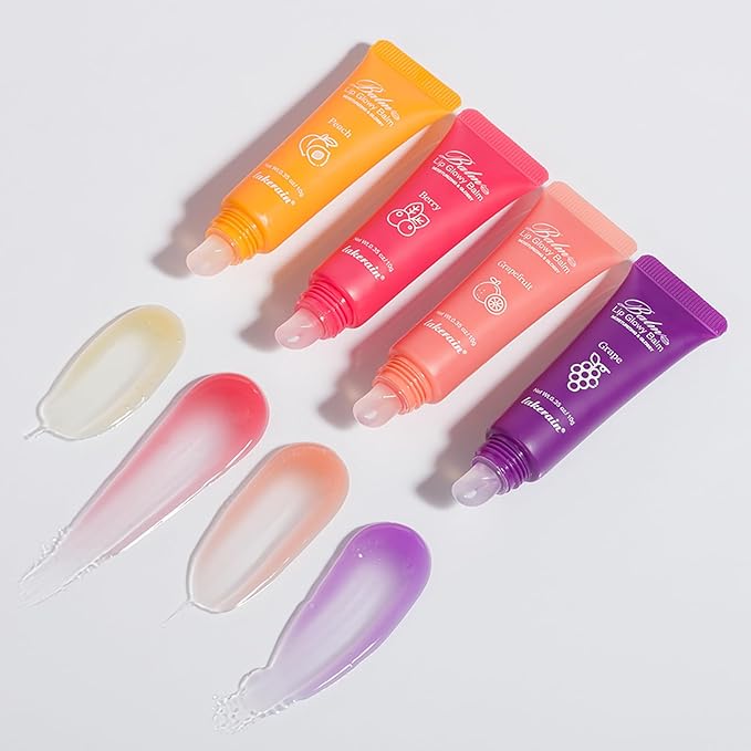 2Pcs Lip Glowy Balm and Lip Sleeping Mask Set, with 4 Flavor Options - Reduce Lip Lines, Enhance Lip Color, Hydrate & Plump Dry Chapped Lips Care (Grapefruit)
