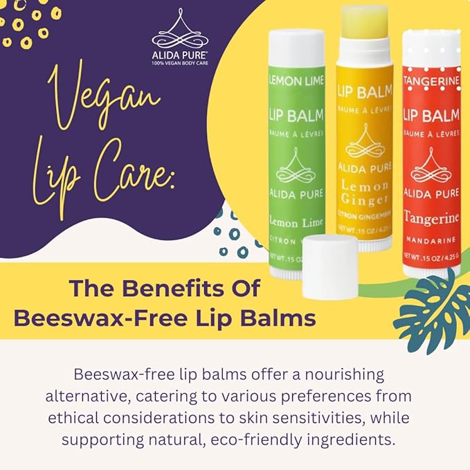 Citrus Lip Balm Collection, Vegan Lip Balm Set, Bees Wax Free, Coconut Oil Free, Avocado Oil, Organic Jojoba Oil, Vitamin E, Natural Moisturizer For Dry Cracked Lips, 3 Tube Set