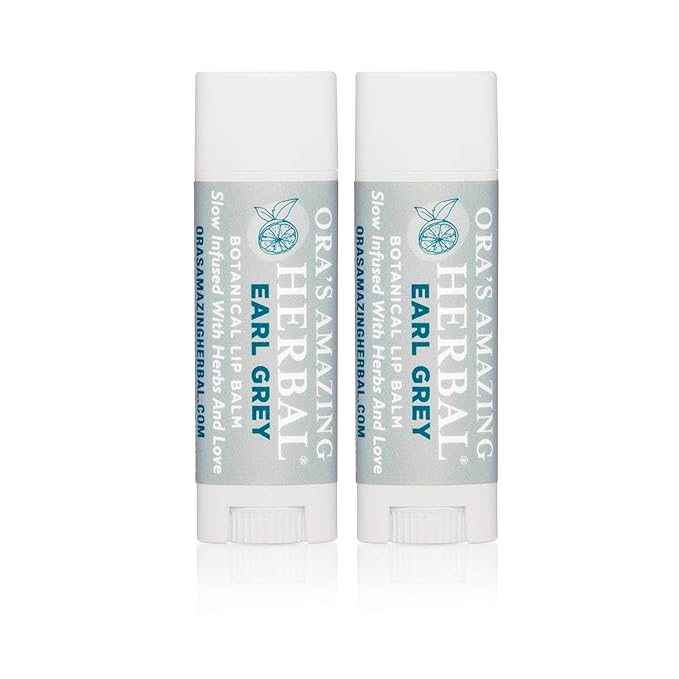 Natural Earl Grey Lip Balm, Bergamot Essential Oils Paraben Free, Healthy Lip Balm For Dry Cracked Lips 2 Pak With Organic Coconut Oil No Synthetic Fragrance Made In USA Ora's Amazing Herbal 2 Pak