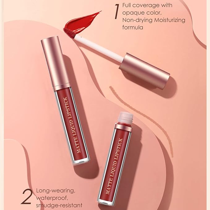 BestLand 6Pcs Matte Liquid Lipstick + Lip Liner Pens Set, One Step Lips Makeup Kits Pigment Velvety Nude Lip Stain Waterproof Long Wear Lip Gloss Make up Gift Set (Vintage Charm Lip Set)