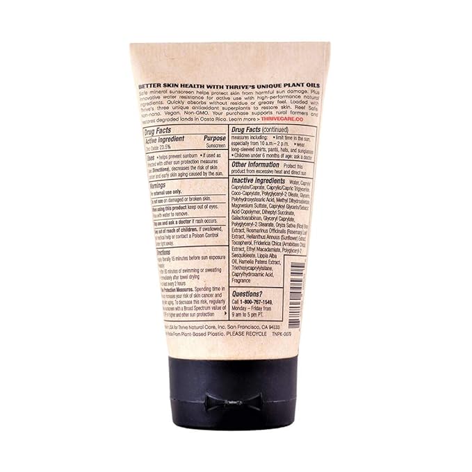 Thrive Natural Care Reef Safe Sunscreen SPF50 - Hawaii 104 Reef Act Compliant - Mineral Sunscreen Non-Nano Zinc Oxide - Vegan, (5.8 Oz (Pack of 1))