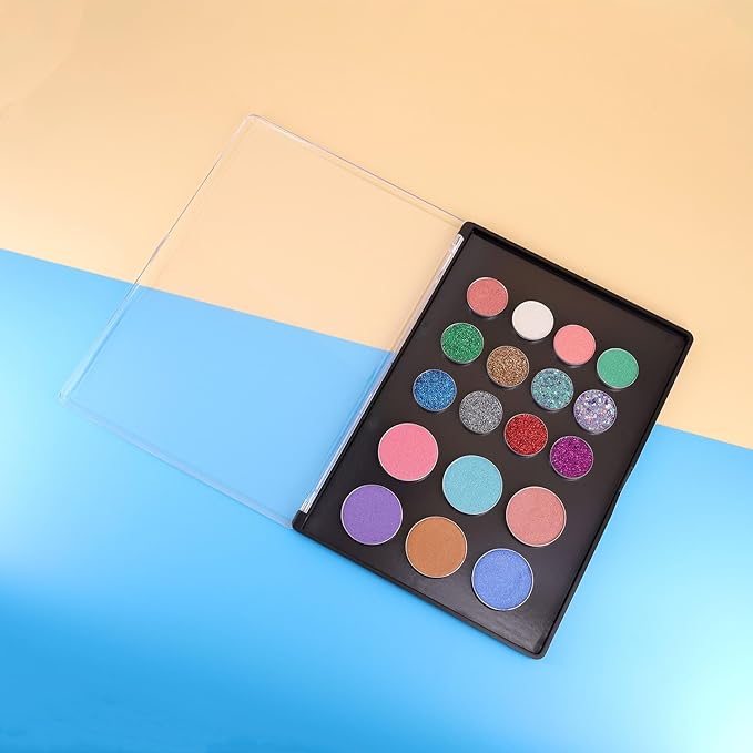 AJLTPA Magnetic Makeup Palette with Clear Top, Empty Eyeshadow Pan Dispensing Storage Box with 40Pcs Adhesive Metal Stickers for DIY Cosmetics Blush Powder(XL Large - 9.25"x6.57")