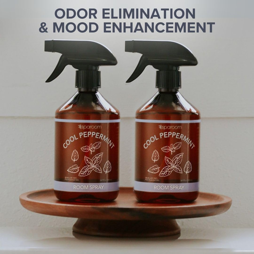 SpaRoom Cool Peppermint Linen Spray 2-Pack – Dual Bottle Essential Oil Mist for Bedding, Fabrics, and Rooms, Minty Refreshment for Sleep and Relaxation – 2 x 16.9 oz