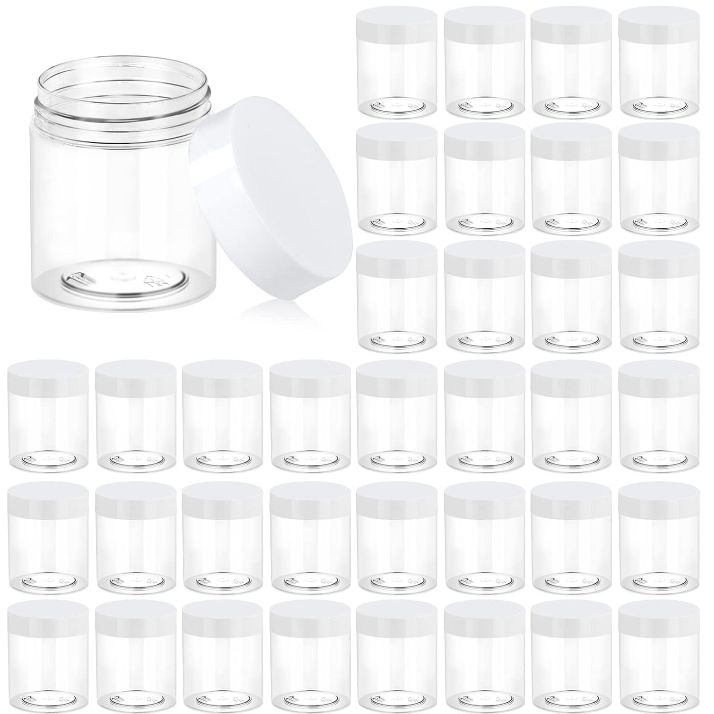 Eternal Moment 36 Pack 3 OZ Plastic Jars Round Clear Cosmetic Container Jars with White Lids, Perfect for Lotion, Slime,Cream, Ointments, Makeup, Eye Shadow, Samples, Pot, Travel Storage