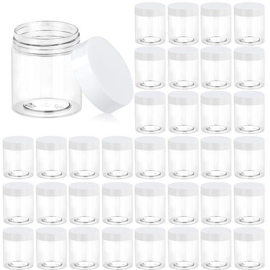 Eternal Moment 36 Pack 3 OZ Plastic Jars Round Clear Cosmetic Container Jars with White Lids, Perfect for Lotion, Slime,Cream, Ointments, Makeup, Eye Shadow, Samples, Pot, Travel Storage