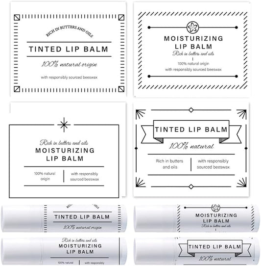 OLYCRAFT 100Pcs Self-Adhesive Lip Balm Tag Stickers 1.7x2.1 inch Waterproof Adhesive Label with Simple Label Rectangle Lipstick Tag Sticker for Lip Balm Container Tubes Lipstick Wrapping Decoration
