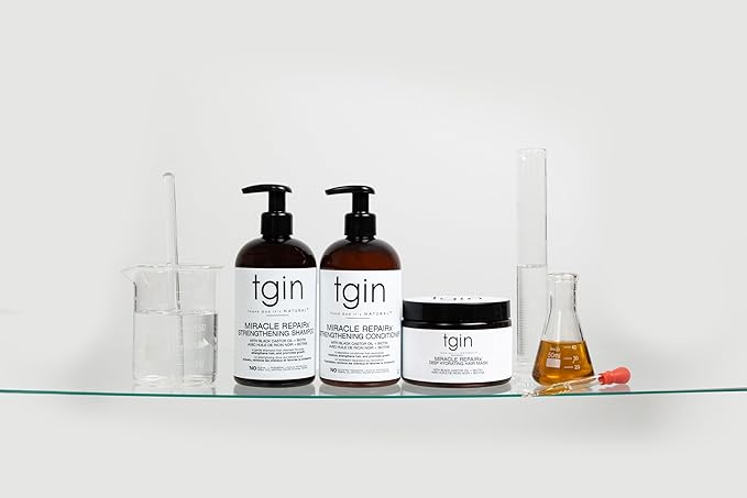 tgin Miracle RepaiRx Deep Hydrating Hair Mask for Curly, Coily and Wavy Hair, with Biotin and Black Castor Oil, Deep Moisture and Repair for Damaged, Color-Treated Hair, 12 oz