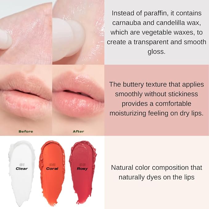 Smooth Butter Lip Balm 0.14 oz β Super Moisturizing Butter Lip Balm, Lip Repair & Care, Natural Color with Vegetable Wax, Shea Butter, All Day Hydration, Soothe Dry Chapped Lips (01 CLEAR)