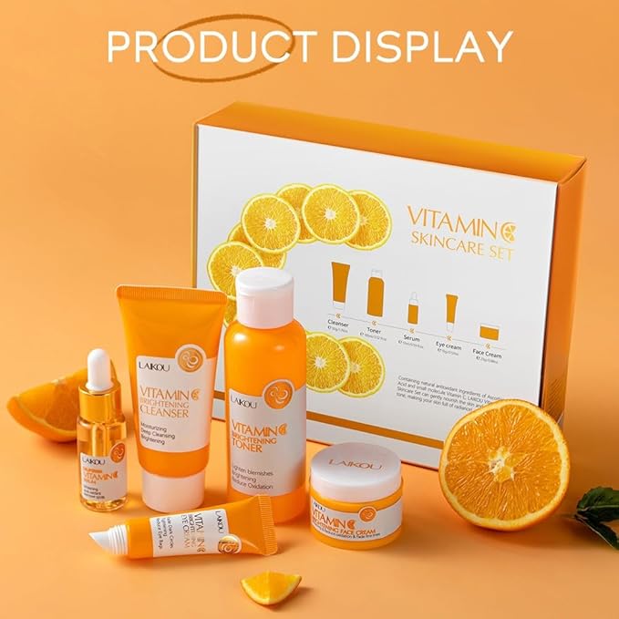 Vitamin C Skincare Set, Moisturizing Face Skin Care Kit with Facial Cleanser, Face Serum, Face Cream, Eye Cream, Toner For Hydrating Skin, Anti-Aging Skin